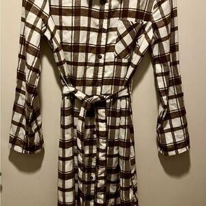 Madison + Hudson Brown and Cream Plaid Button-Down Dress